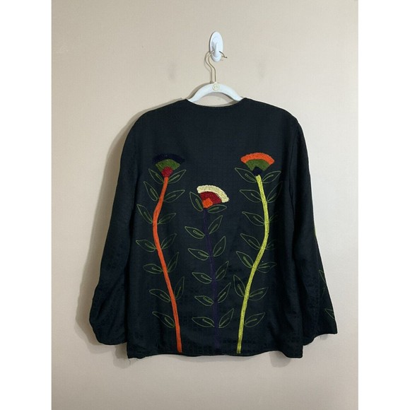 Womens Wearable Art Jacket Size Medium Black Floral Embroidered Boho Colorful - Picture 2 of 8